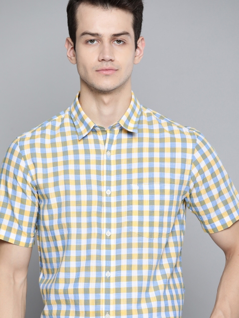 

Indian Terrain Men Yellow & Blue Slim Fit Gingham Checked Formal Shirt