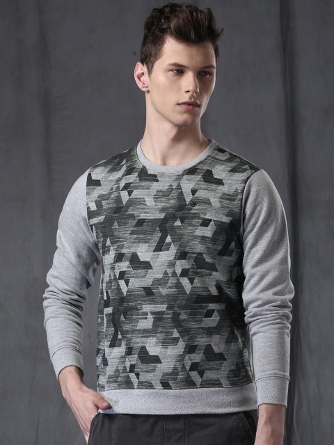 

WROGN Grey Melange Printed Sweatshirt