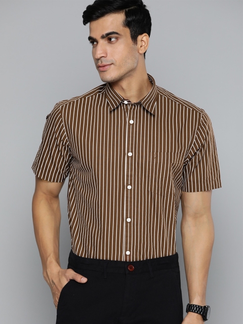 

Indian Terrain Men Brown & White Striped Pure Cotton Slim Fit Casual Shirt