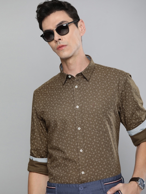 

Indian Terrain Men Olive Green Slim Fit Floral Printed Casual Shirt