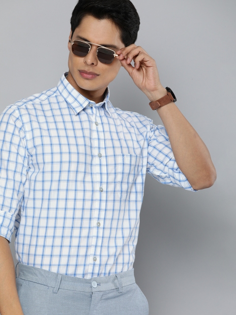 

Indian Terrain Men White & Blue Checked Slim Fit Semi-Formal Shirt