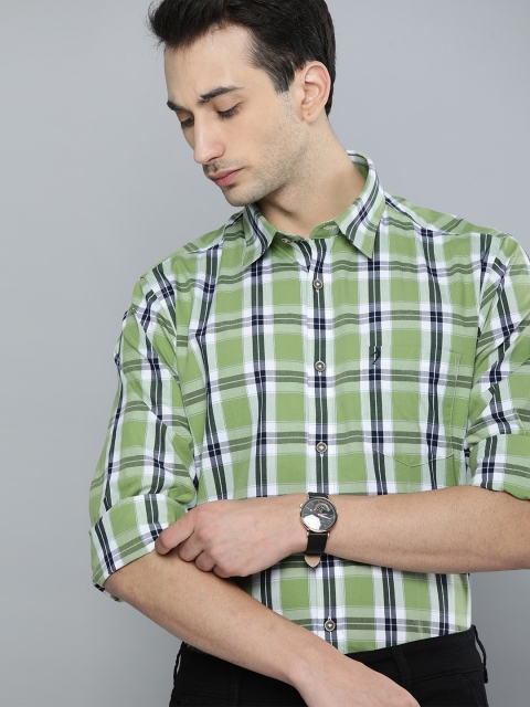 

Indian Terrain Men Green & Blue Slim Fit Checked Formal Shirt