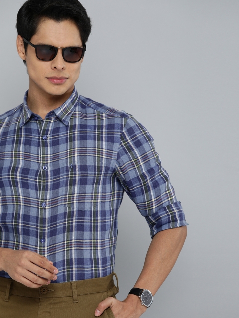 

Indian Terrain Men Blue & Olive Slim Fit Checked Casual Shirt