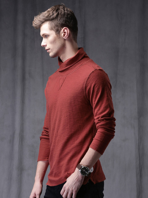 

WROGN Brick Red Slim Fit Pure Cotton T-shirt