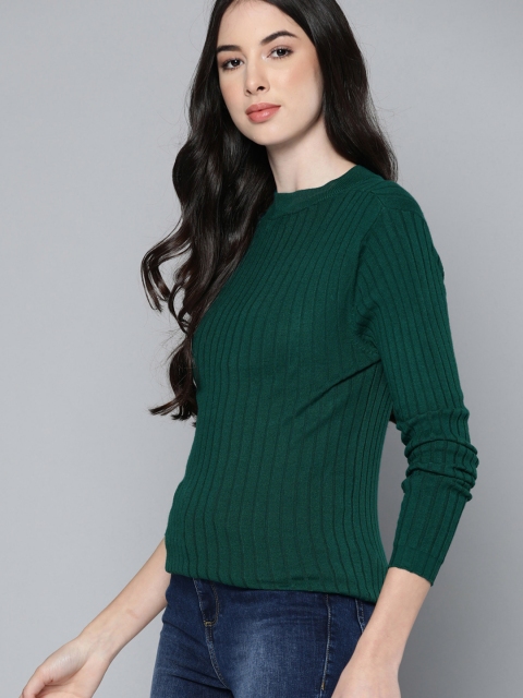 

Harvard Women Green Ribbed Pullover