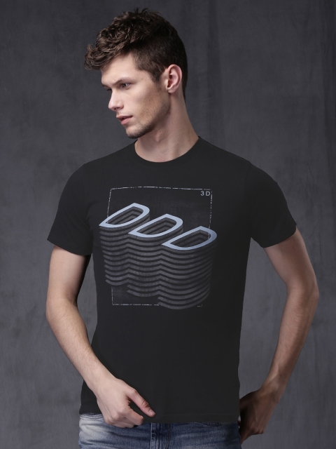 

WROGN Black Printed Slim Fit T-shirt