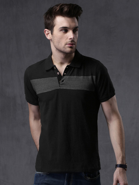 

WROGN Men Black Solid Polo Collar T-shirt