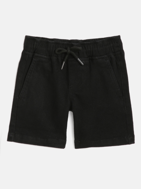 

HERE&NOW Boys Black Slim Fit Mid-Rise Denim Shorts