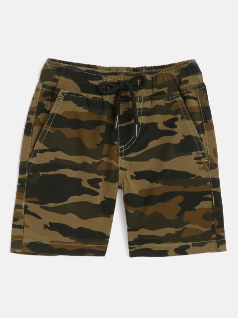 

HERE&NOW Boys Khaki Camouflage Printed Mid-Rise Chino Shorts