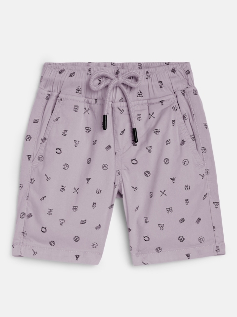 

HERE&NOW Boys Lavender Conversational Printed Slim Fit Chino Shorts