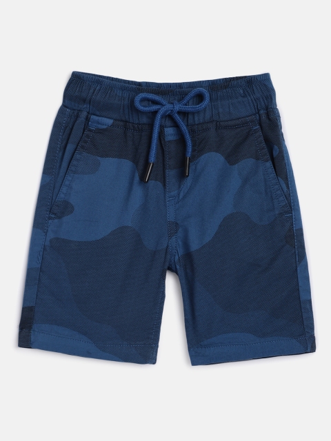 

HERE&NOW Boys Blue Camouflage Colourblocked Slim Fit Mid-Rise Chino Shorts