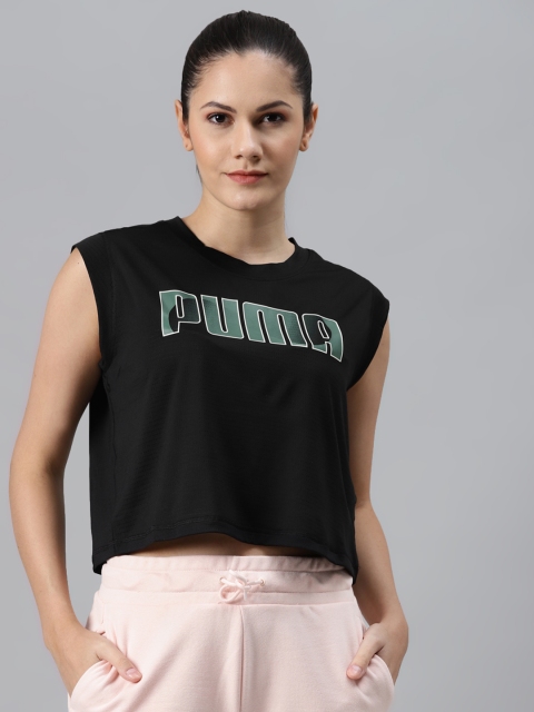 

Puma Women Black Brand Logo Print Cap Sleeve Crop Training T-shirt