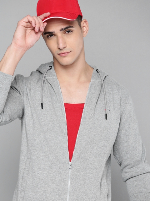 

Harvard Men Grey Melange Solid Hooded Sweatshirt
