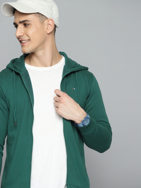 

Harvard Men Green Solid Hooded Sweatshirt
