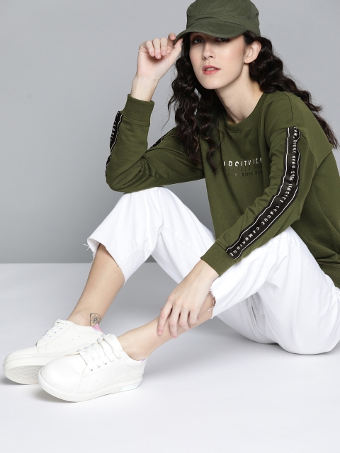

Harvard Women Olive Green & Black Typography Printed Sweatshirt