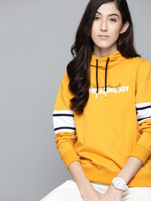 

Harvard Women Mustard Printed Hooded Sweatshirt