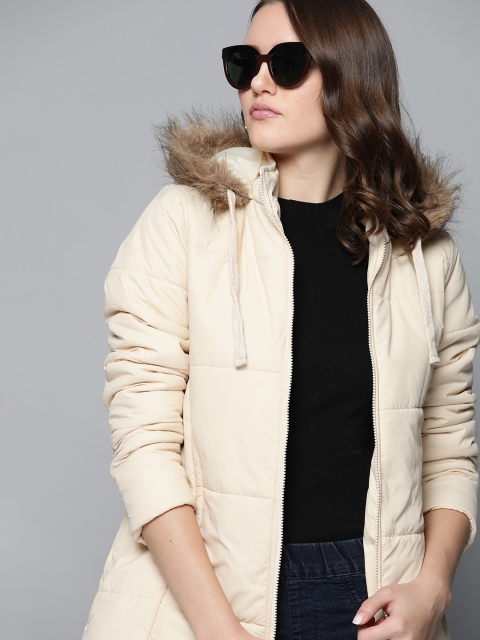 

Harvard Women Cream-Coloured Solid Hip-Length Parka Jacket