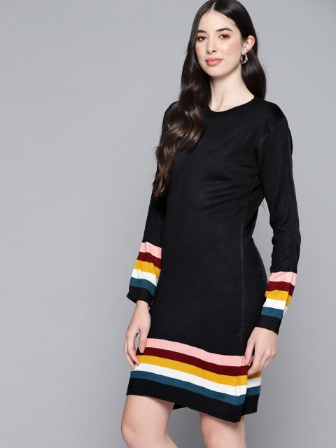 

Harvard Navy Blue Solid Sweater Dress with Striped Detail