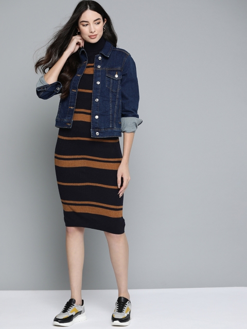 

Harvard Navy Blue & Brown Striped Sheath Dress
