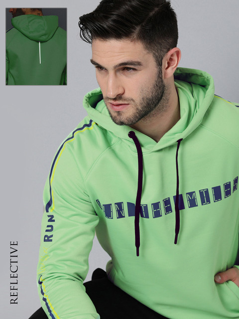 

HRX By Hrithik Roshan Running Men Green & Blue Rapid-Dry Hooded Sweatshirts