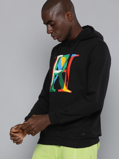 

HRX by Hrithik Roshan Men Black Printed Hooded Sweatshirt