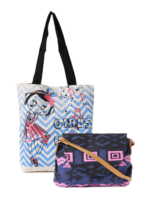 

Kanvas Katha Set of 2 Printed Handbags, Blue