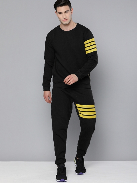 

HRX By Hrithik Roshan Lifestyle Men Jet Black Rapid-Dry Striped Tracksuits