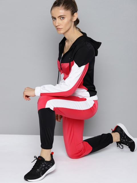 

HRX By Hrithik Roshan Lifestyle Women Hothouse Pink Rapid-Dry Colourblock Tracksuits, Coral