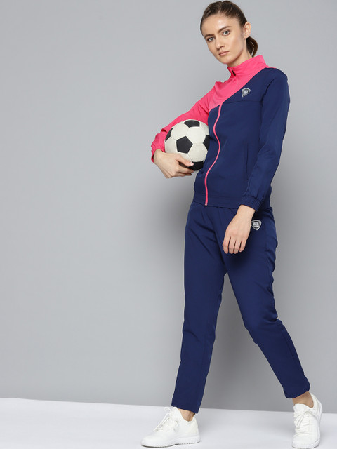 

HRX By Hrithik Roshan Football Women Medieval Blue Rapid-Dry Colourblock Tracksuits, Navy blue