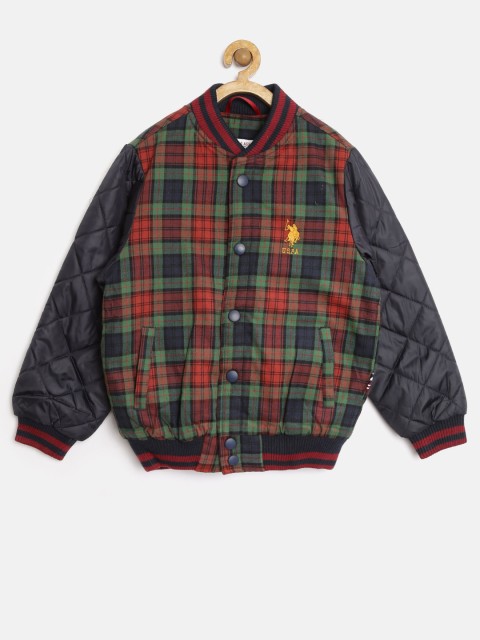 

U.S. Polo Assn. Kids Boys Navy Checked Bomber Jacket, Navy blue