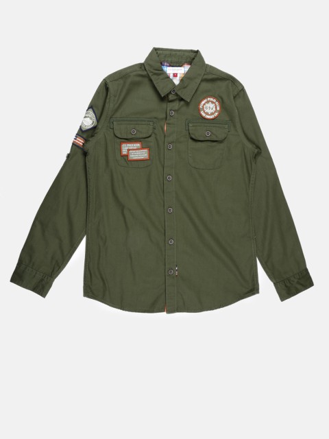 

U.S. Polo Assn. Kids Boys Olive Green Solid Casual Shirt