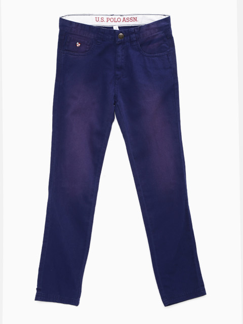 

U.S. Polo Assn. Kids Boys Blue Solid Slim Fit Flat-Front Trousers