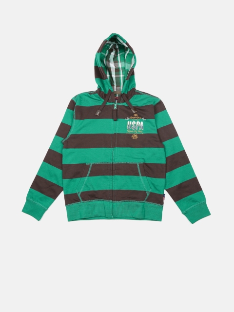 

U.S. Polo Assn. Kids Boys Brown & Green Striped Hooded Sweatshirt
