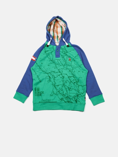 

U.S. Polo Assn. Kids Boys Green & Blue Printed Hooded Sweatshirt