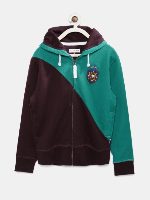 

U.S. Polo Assn. Kids Boys Teal Green & Burgundy Hooded Sweatshirt