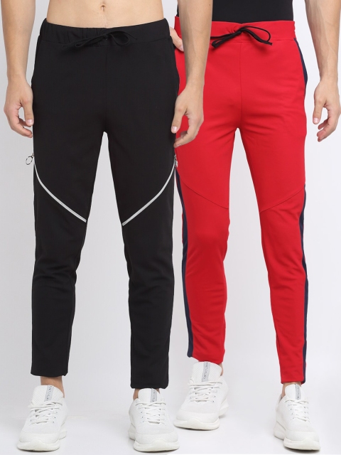 

NEUDIS Men Pack Of 2 Solid Structured Slim-Fit Track Pants, Red