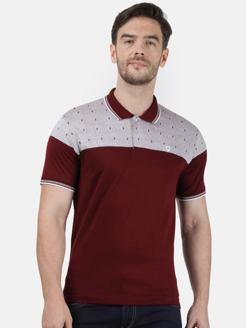 

Monte Carlo Men Maroon & Grey Melange Self-Design Polo Collar T-shirt