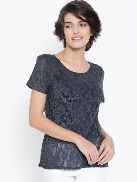

Vero Moda Navy Sheer Floral Lace Top, Navy blue