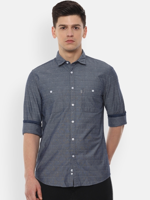 

Louis Philippe Jeans Men Charcoal Grey & White Pure Cotton Printed Casual Shirt
