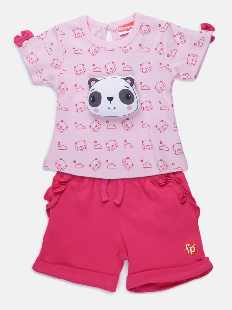 

Fisher Price X Moms Love Infant Girls Pink Conversational Print Pure Cotton Top & Shorts