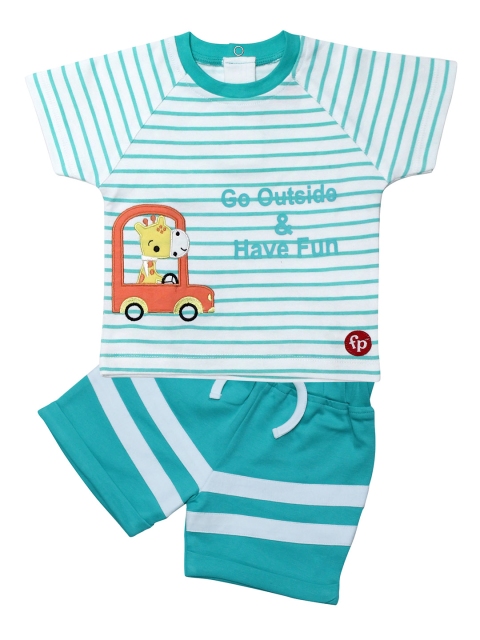 

Fisher Price X Moms Love Infant Boys Teal Green & White Striped Cotton Clothing Set