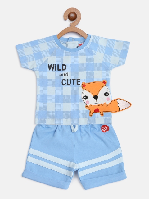 

Fisher Price X Moms Love Infant Boys Blue Pure Cotton Checked T-shirt with Striped Shorts