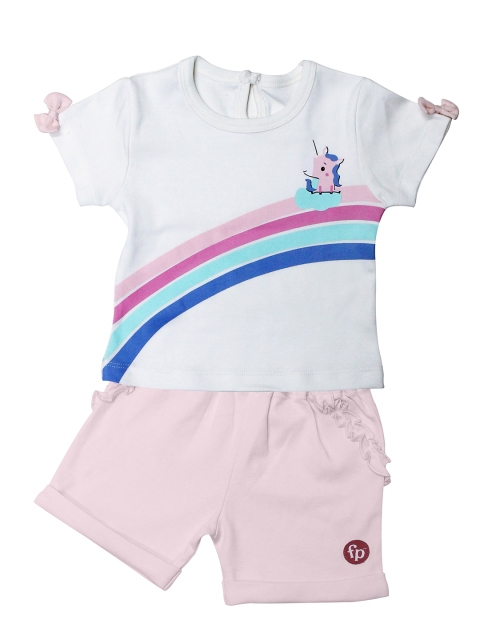 

Fisher Price X Moms Love Infant Girls White & Pink Printed T-shirt with Shorts