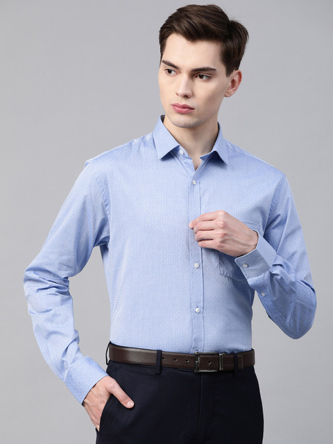 

Park Avenue Men Blue Self Designed Pure Cotton Slim Fit Formal Shirt