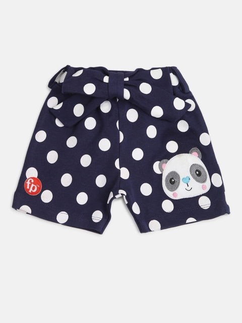 

Fisher Price X Moms Love Girls Navy & White Polka Dot Printed Pure Cotton Shorts with Applique Detail, Navy blue