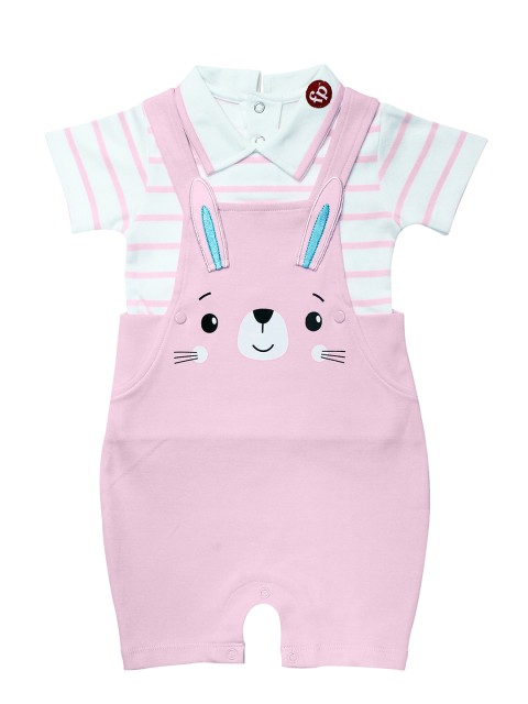 

Fisher Price X Moms Love Infant Girls Pink Solid Cotton Dungarees with T-shirt