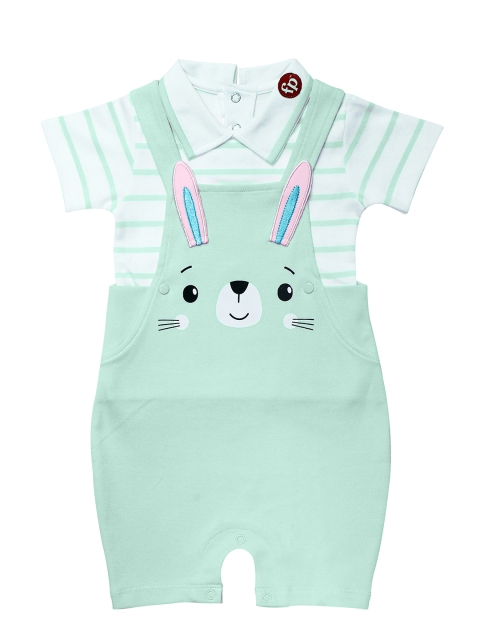 

Fisher Price X Moms Love Infant Girls Mint Green Solid Cotton Dungarees with T-shirt