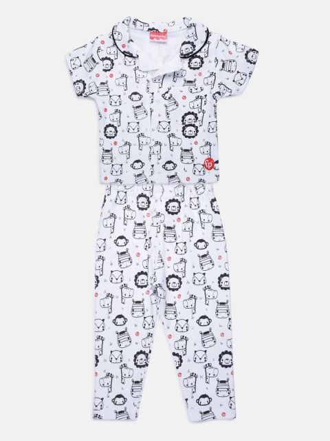 

Fisher Price X Moms Love Infant Boys White & Black Animals Print Pure Cotton Night suit