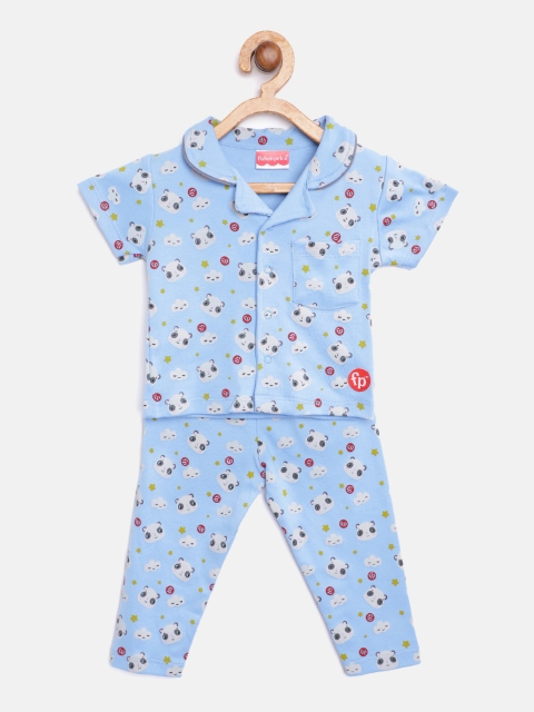 

Fisher Price X Moms Love Infant Boys Blue & Grey Pure Cotton Panda Print Night Suit