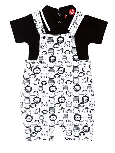 

Fisher Price X Moms Love Infant Girls White & Black Printed Cotton Dungarees with T-shirt